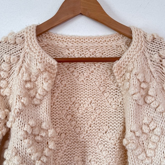 Hand Knit Your Love Cardigan Sweater In Ivory Girl Sz 5/6 - Picture 6 of 14